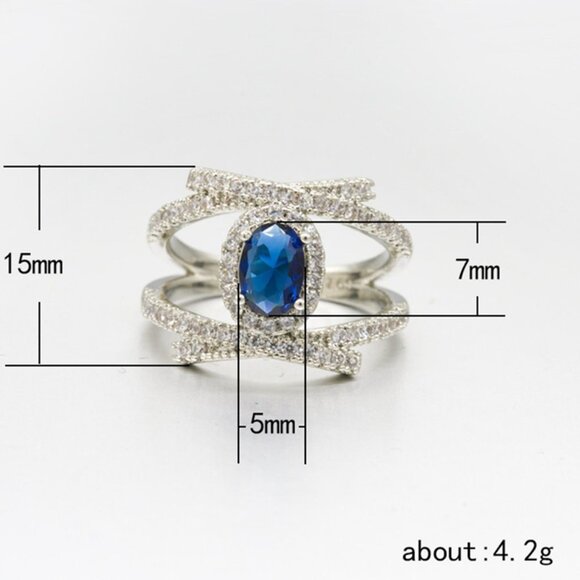 ✨ Trendy Fashion Cross Oval Royal Blue Zircon Rings for Women, EVGG1249 - Picture 5 of 5